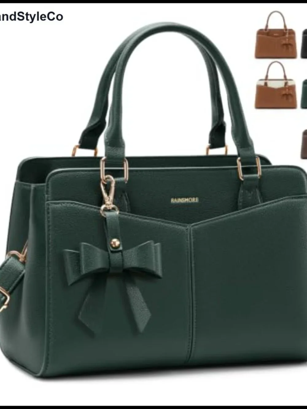 PU Leather Structured Satchel Purse Work Handbag with Bowknot & Strap